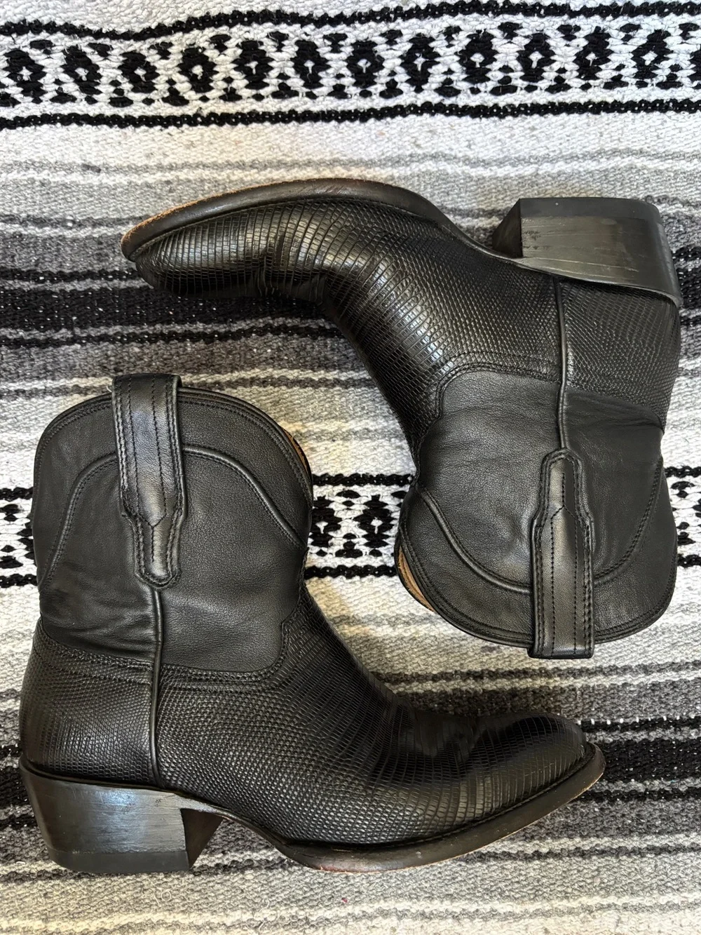 Tecovas The Josie Black Genuine Lizard Exotic Western Ankle Boots Size 7B